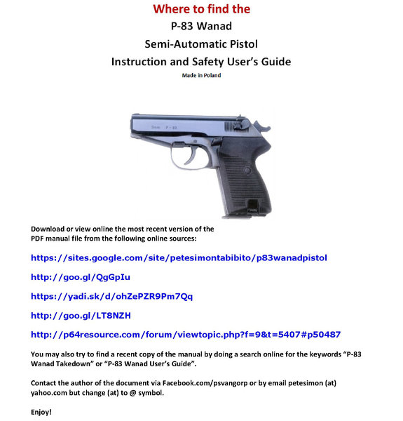 where to find the Polish P-83 Wanad pistol - user's guide (manual)